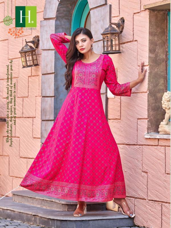 Hirwa Samantha 3 Long Rayon Designer Anarkali Kurti Collection 